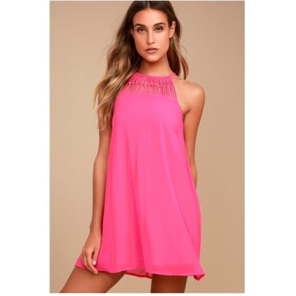 Lulu's Tell Me Fuchsia Swing Lightweight Flirty Swing Mini Dress Size S - Picture 1 of 10